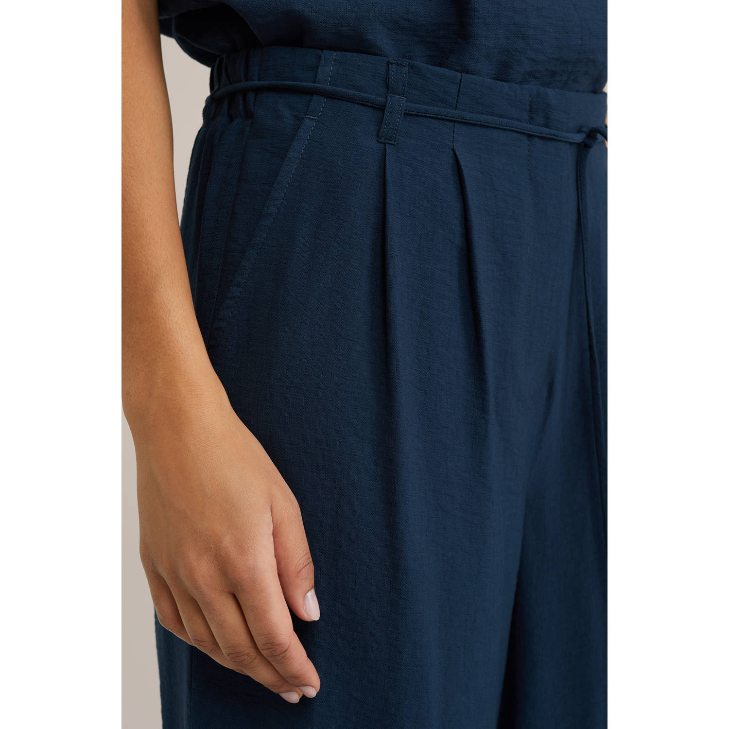 WE Fashion regular waist casual broek donkerblauw
