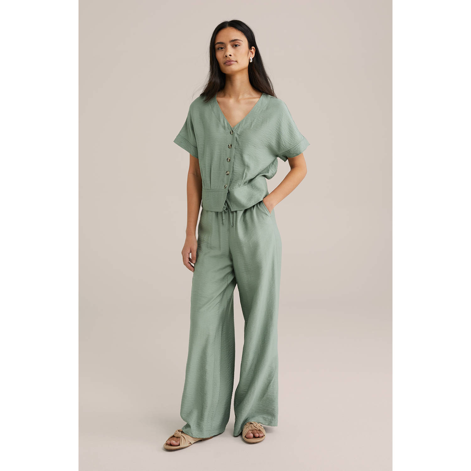 WE Fashion regular waist casual broek lichtgroen