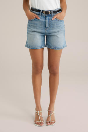slim regular waist denim short medium blue denim