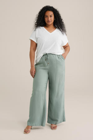 linnen wide leg high waist casual broek lichtgroen