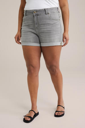 slim regular waist denim short grey denim