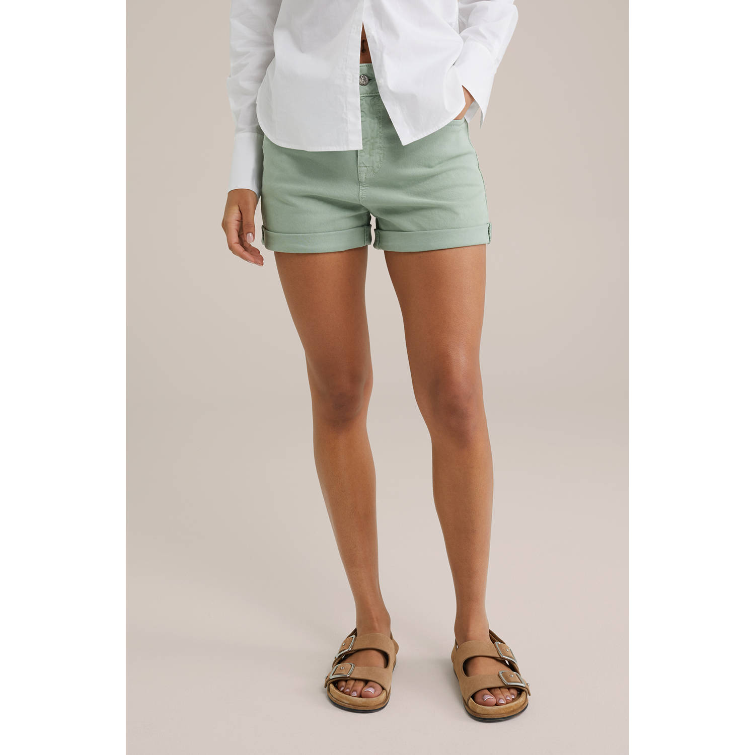 WE Fashion Blue Ridge slim regular waist casual short lichtgroen