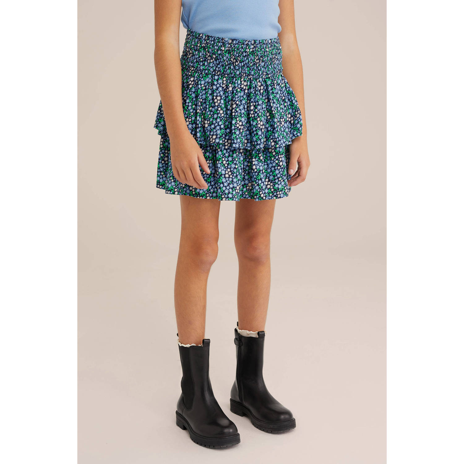 WE Fashion strokenrok donkerblauw groen ecru