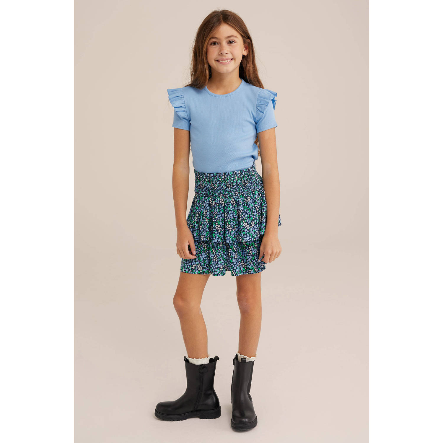 WE Fashion strokenrok donkerblauw groen ecru