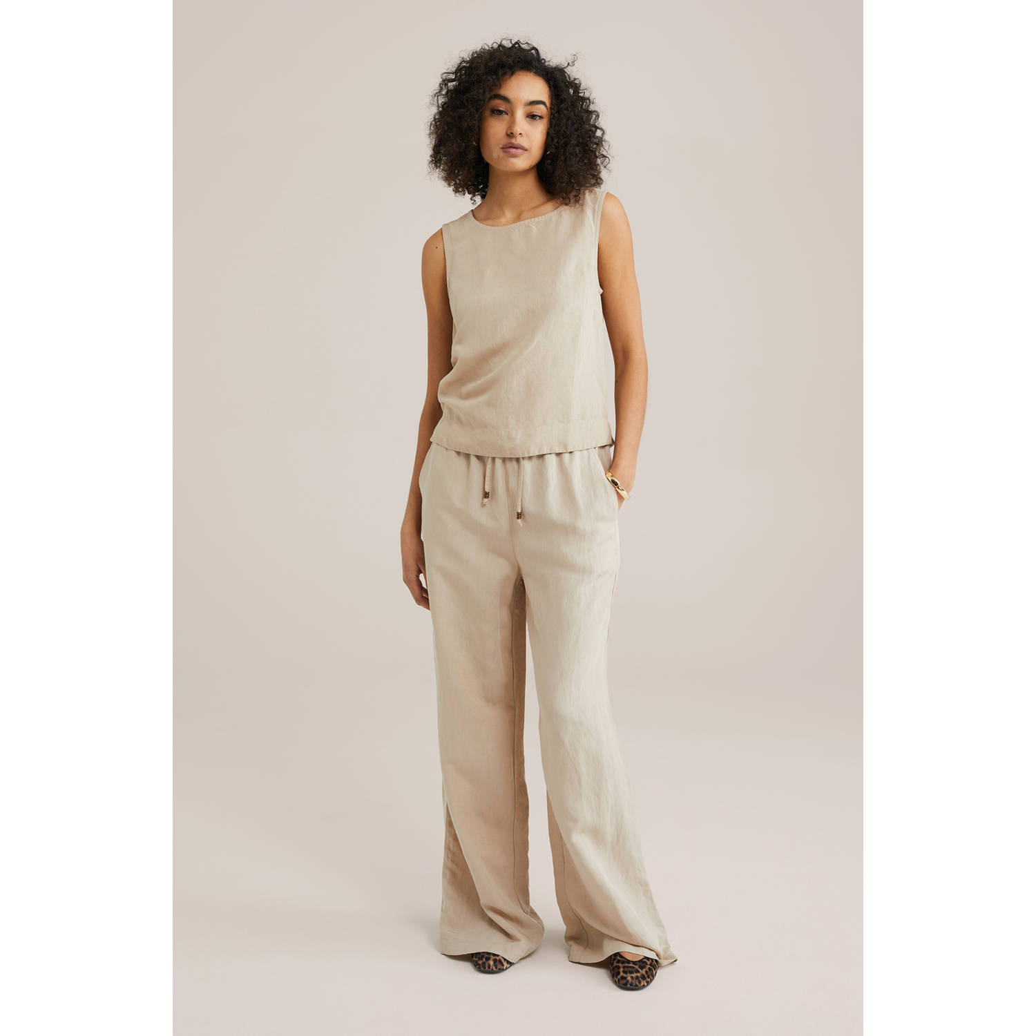 WE Fashion regular waist casual broek beige