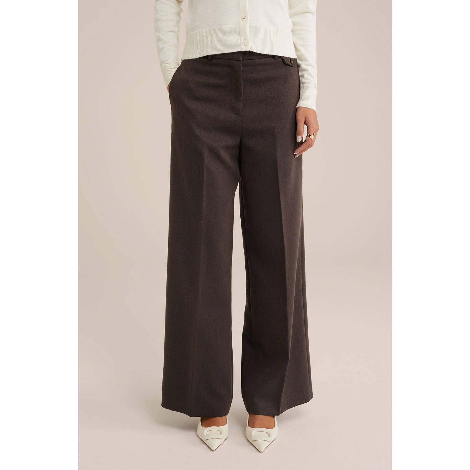 WE Fashion regular waist pantalon donkerbruin