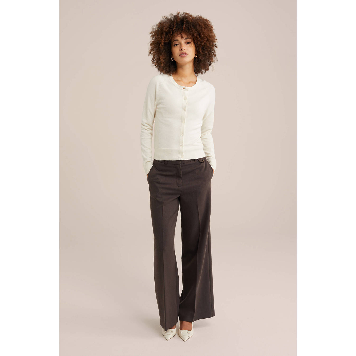 WE Fashion regular waist pantalon donkerbruin