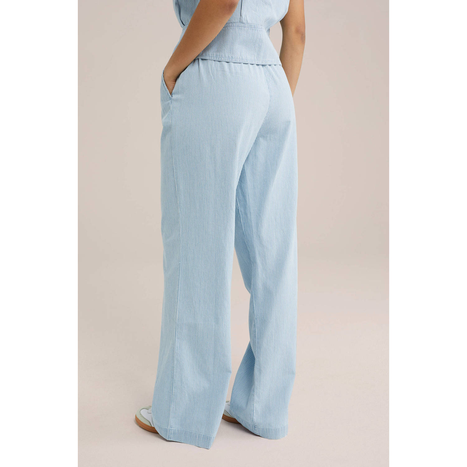 WE Fashion Blue Ridge wide leg regular waist broek lichtblauw