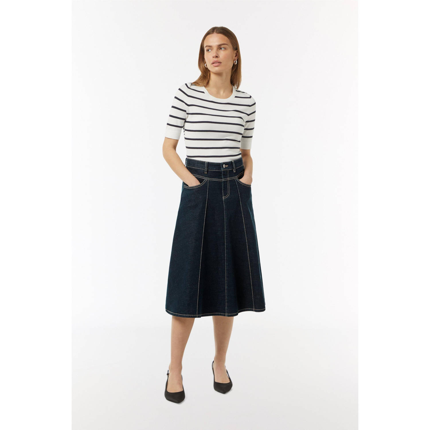 comma midi rok dark blue denim