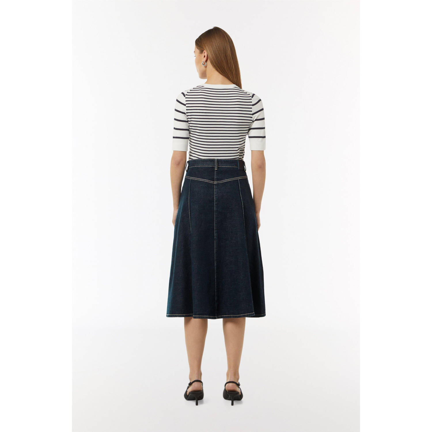 comma midi rok dark blue denim