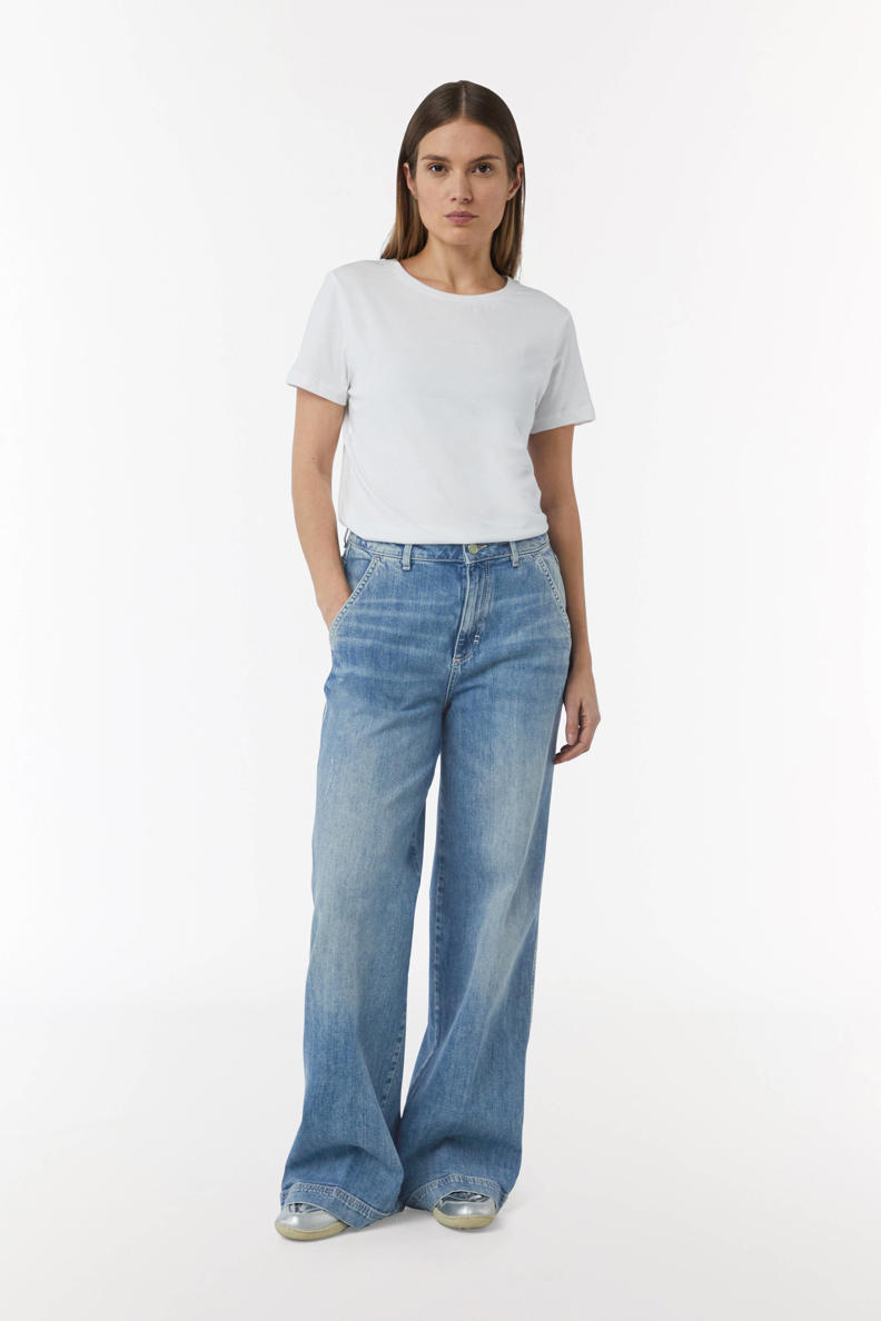 comma casual identity high waist wide leg jeans light blue denim