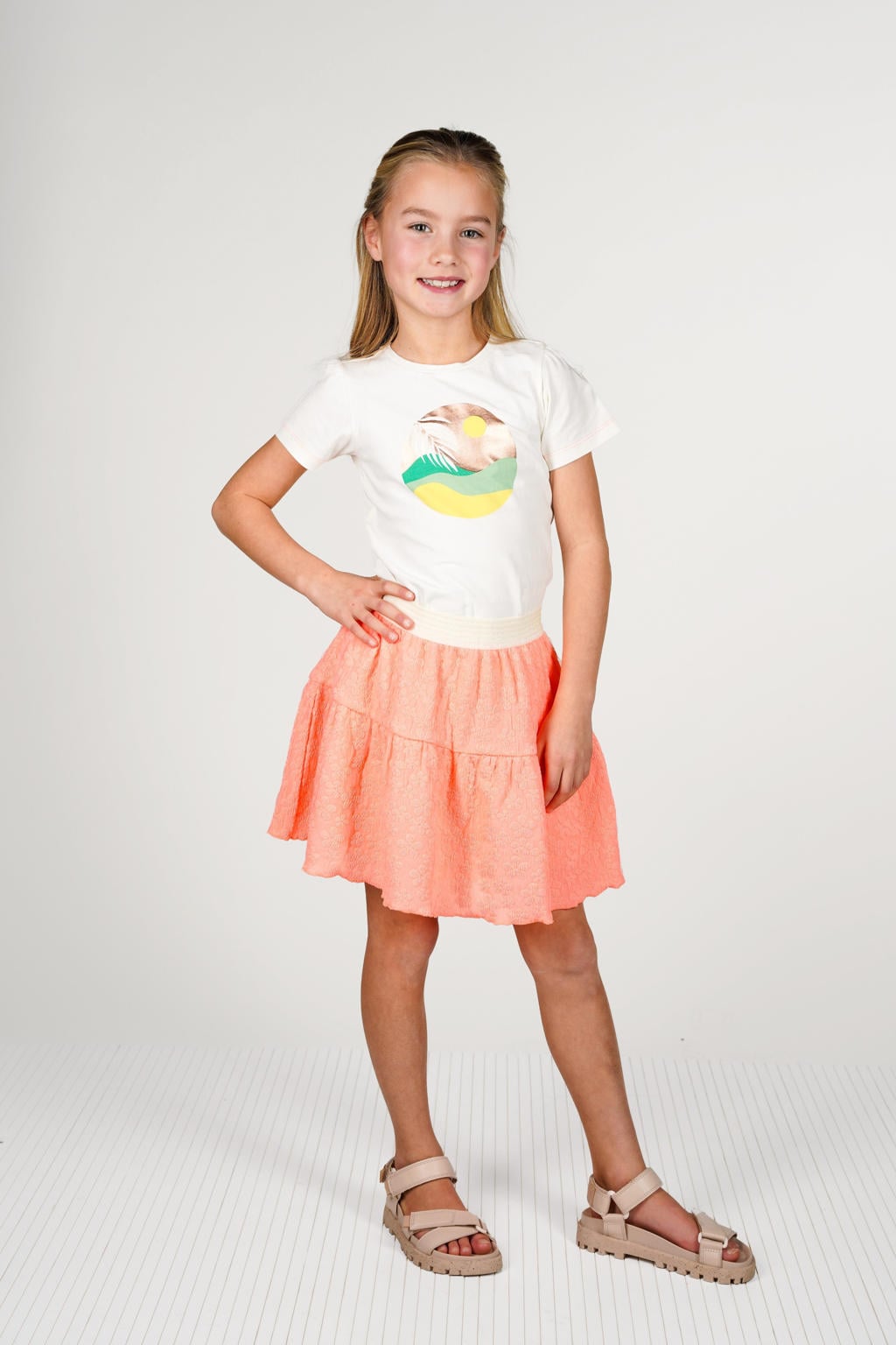 Witte meisjes B.Nosy T-shirt van katoen met printopdruk, korte mouwen en ronde hals
