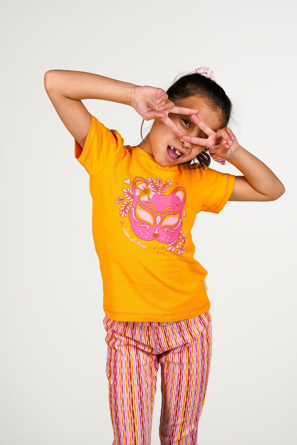 Oranje meisjes B.Nosy T-shirt van katoen met printopdruk, korte mouwen en ronde hals