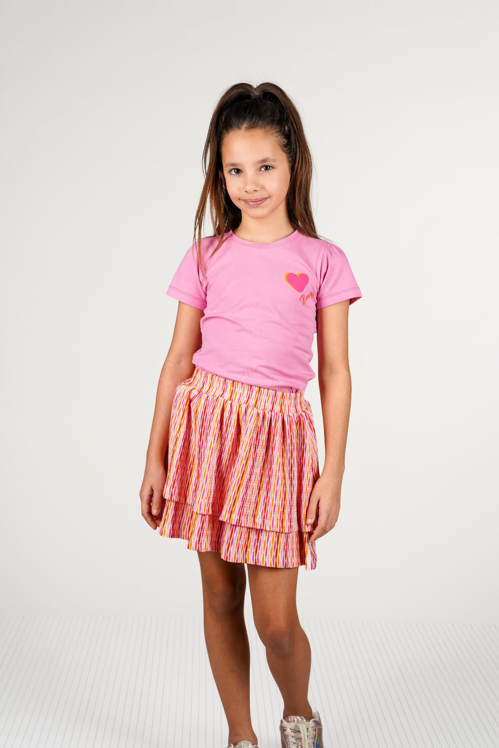 Roze meisjes B.Nosy T-shirt van katoen met backprint, korte mouwen en ronde hals