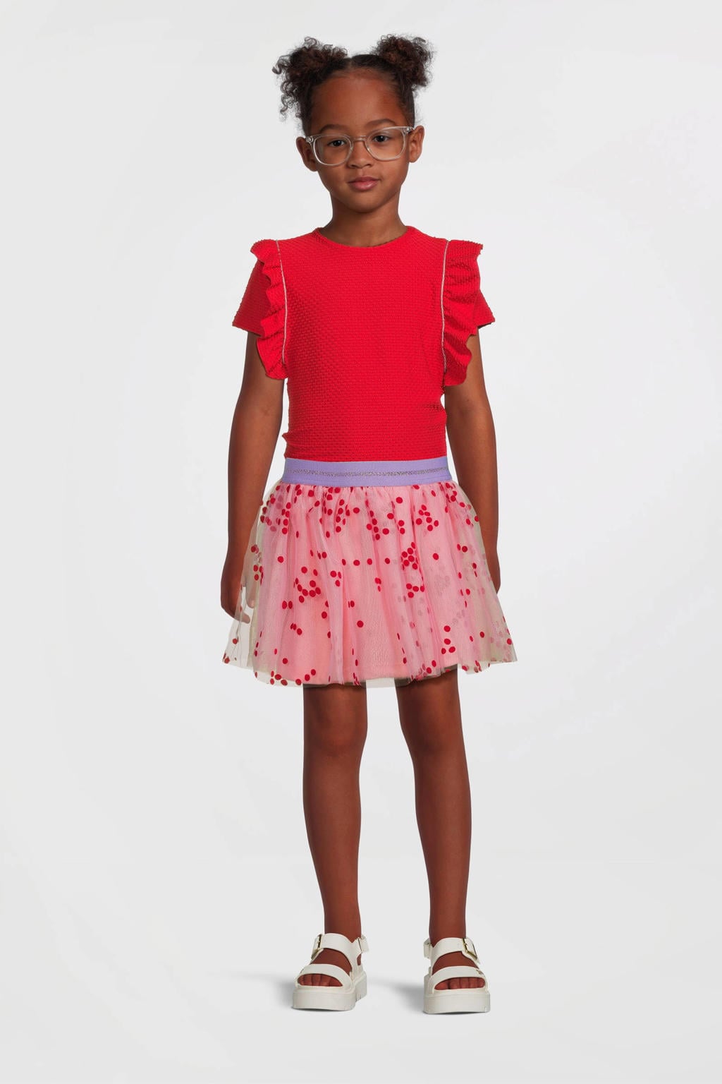 Roze en rode meisjes B.Nosy korte rok gemaakt van polyester en met elastische tailleband