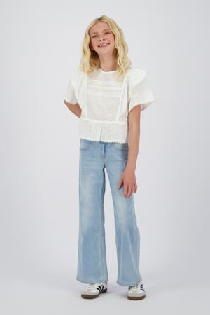 wide leg regular waist jeans light blue denim