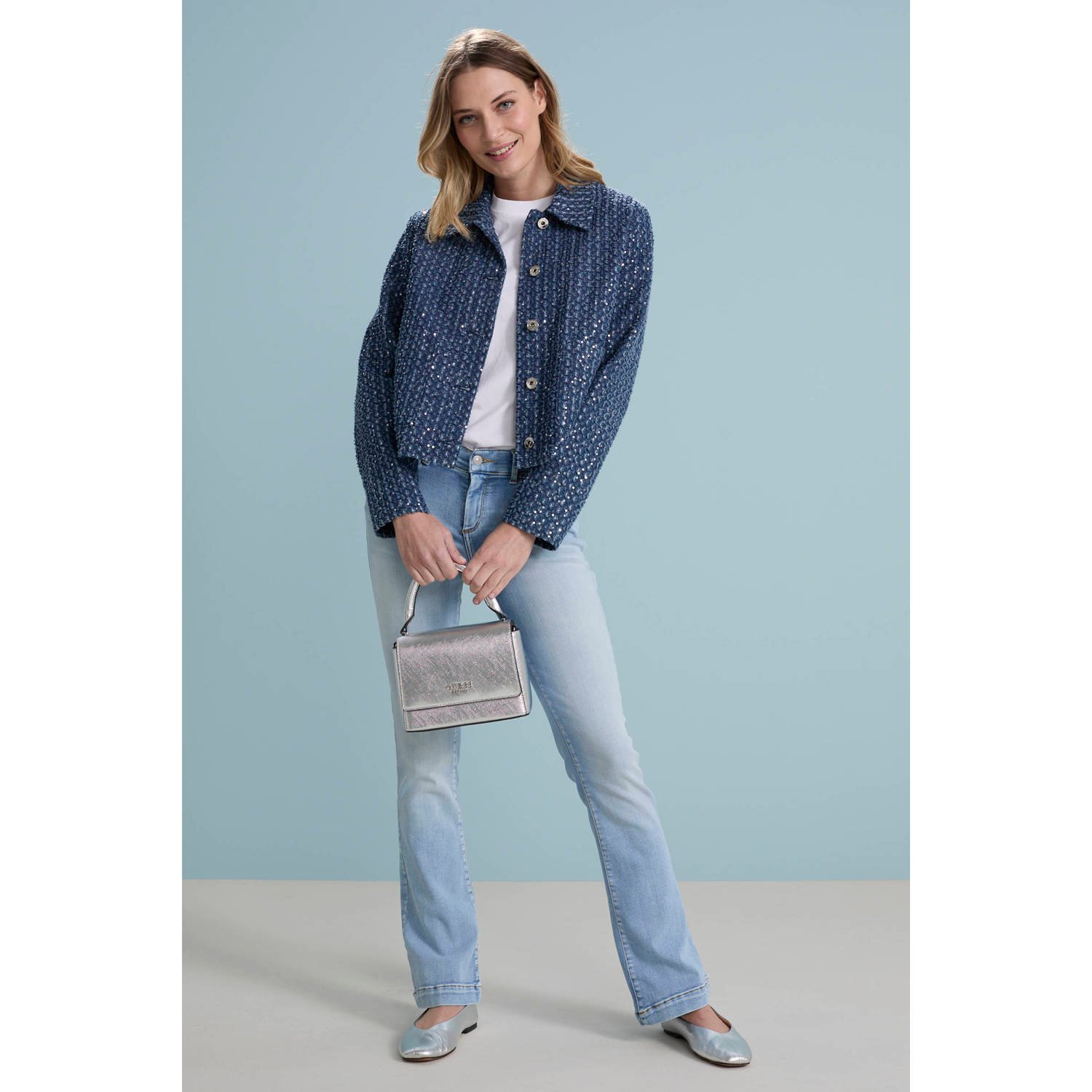 Tramontana Paillet Denim Jack Blue Dames