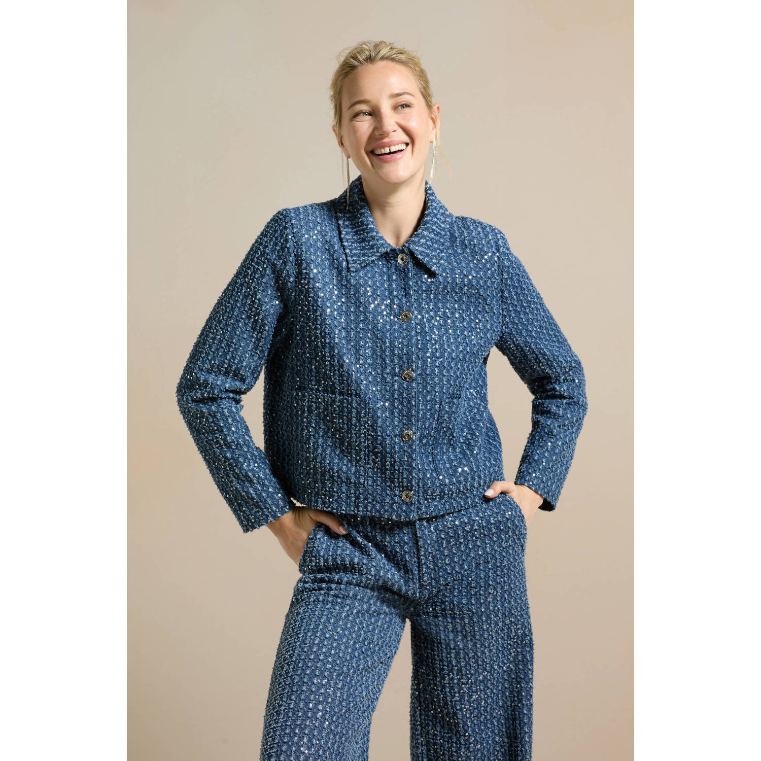 Tramontana Paillet Denim Broek Blue Dames