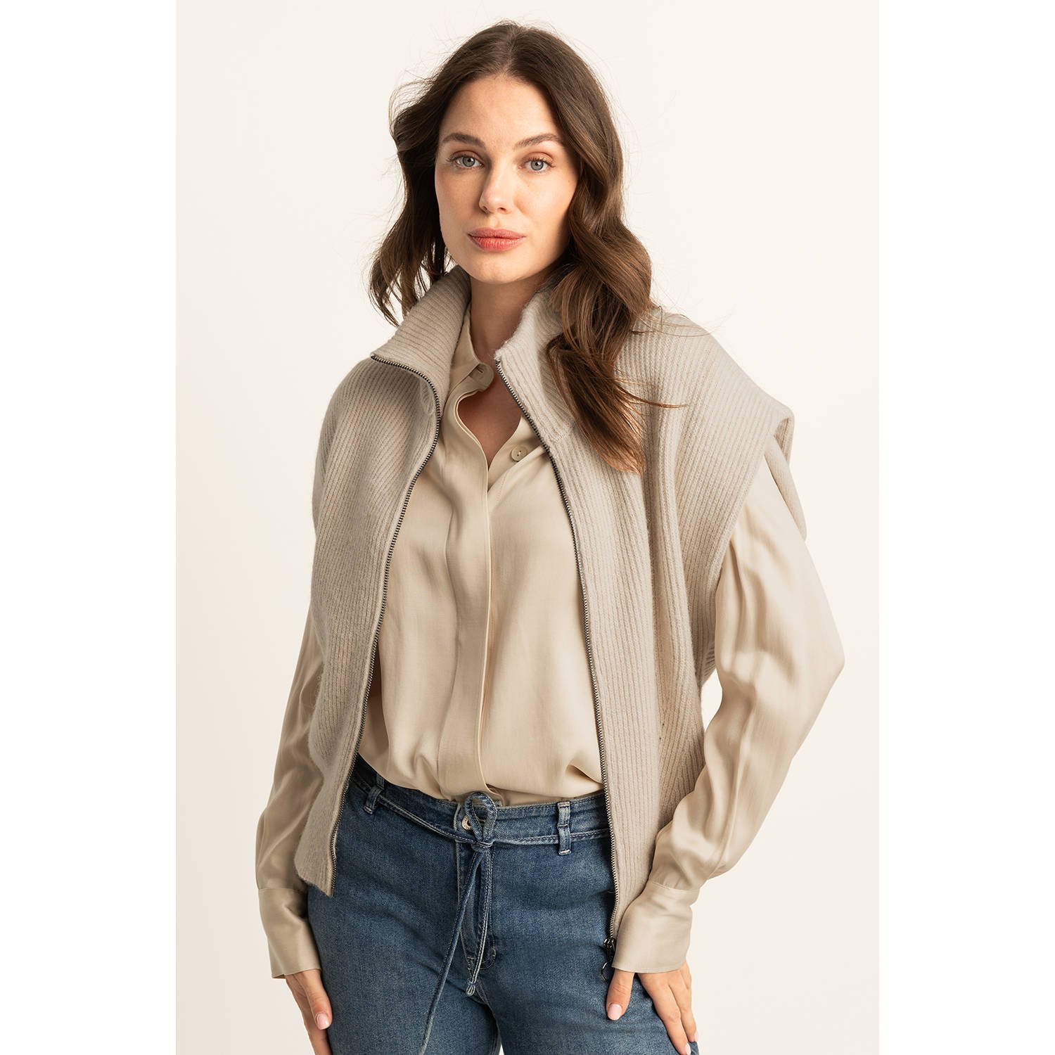 Expresso vest ecru rib gebreid