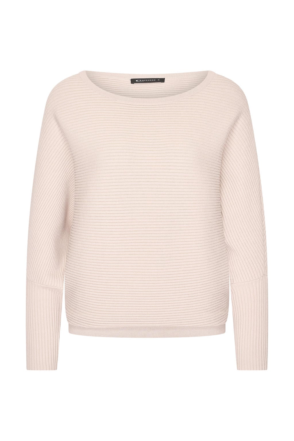 Beige dames Expresso trui rib gebreid van viscose met effen, lange mouwen en boothals