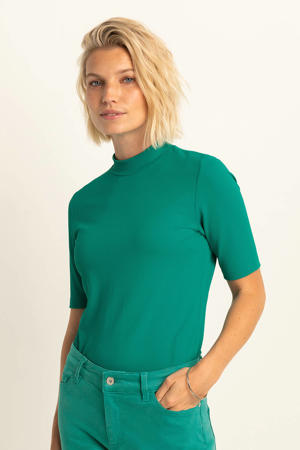 top met col groen fijn gebreid
