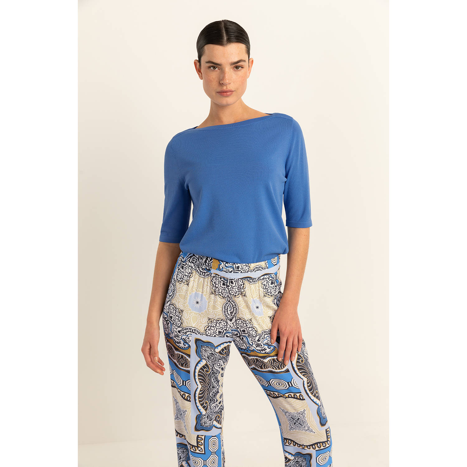 Expresso top blauw fijn gebreid