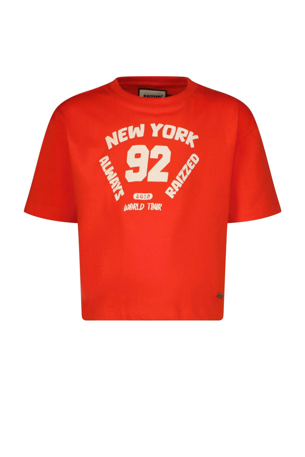 Rode meisjes Raizzed T-shirt van katoen met printopdruk, korte mouwen en ronde hals