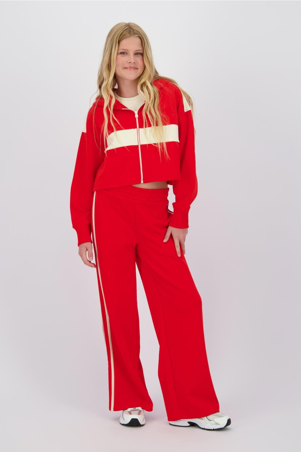 Rood en ecru meisjes Raizzed wide leg casual broek van katoen