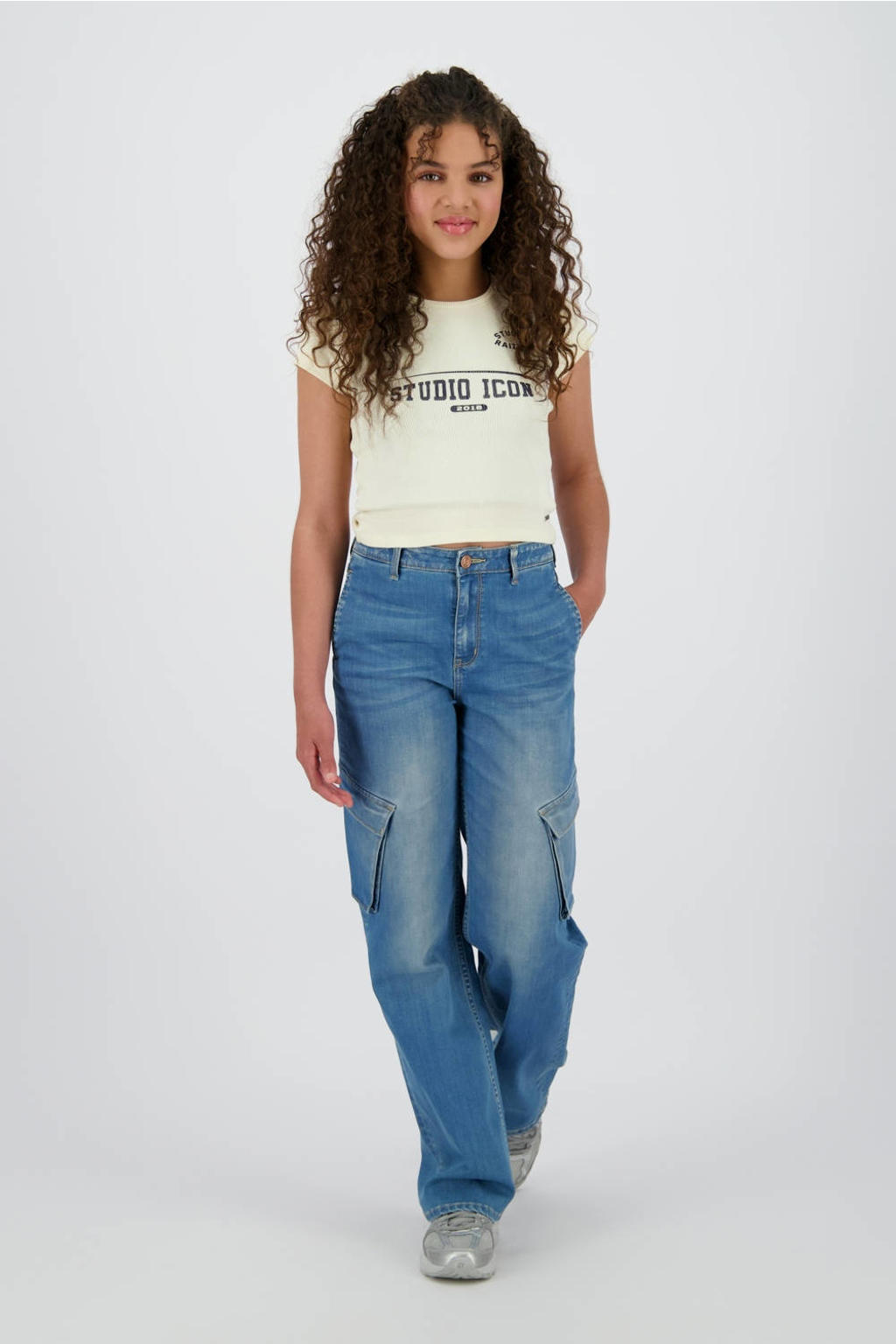 Witte meisjes Raizzed T-shirt van stretchkatoen met printopdruk, korte mouwen en ronde hals