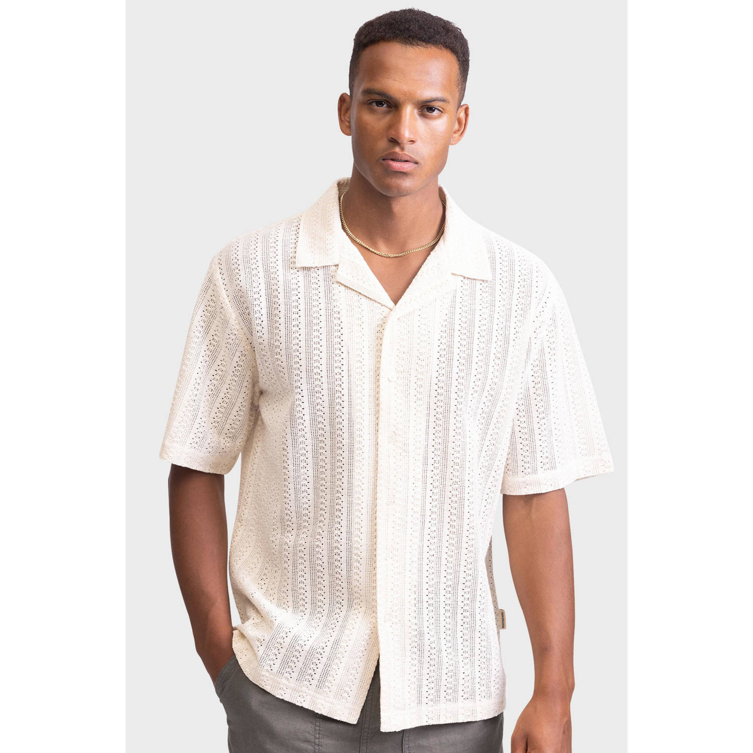 Redefined Rebel casual overhemd met ingebreid patroon ecru