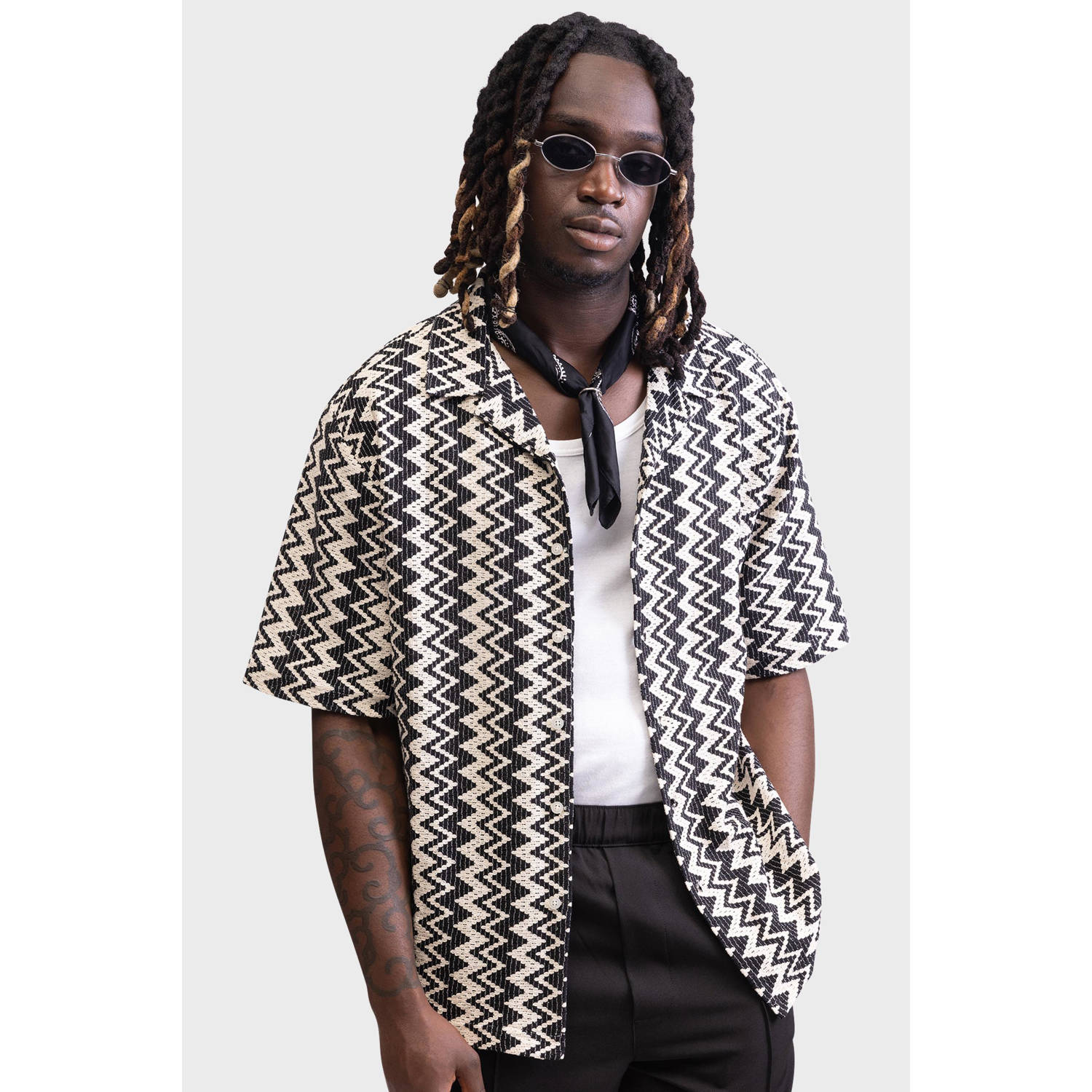 Redefined Rebel casual overhemd met ingebreid patroon zwart