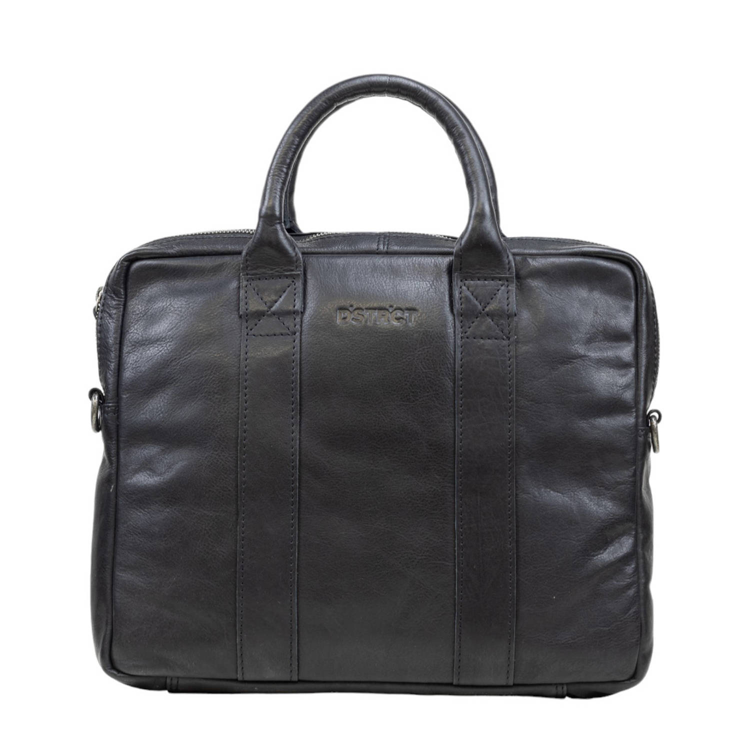 DSTRCT 14 leren laptoptas zwart