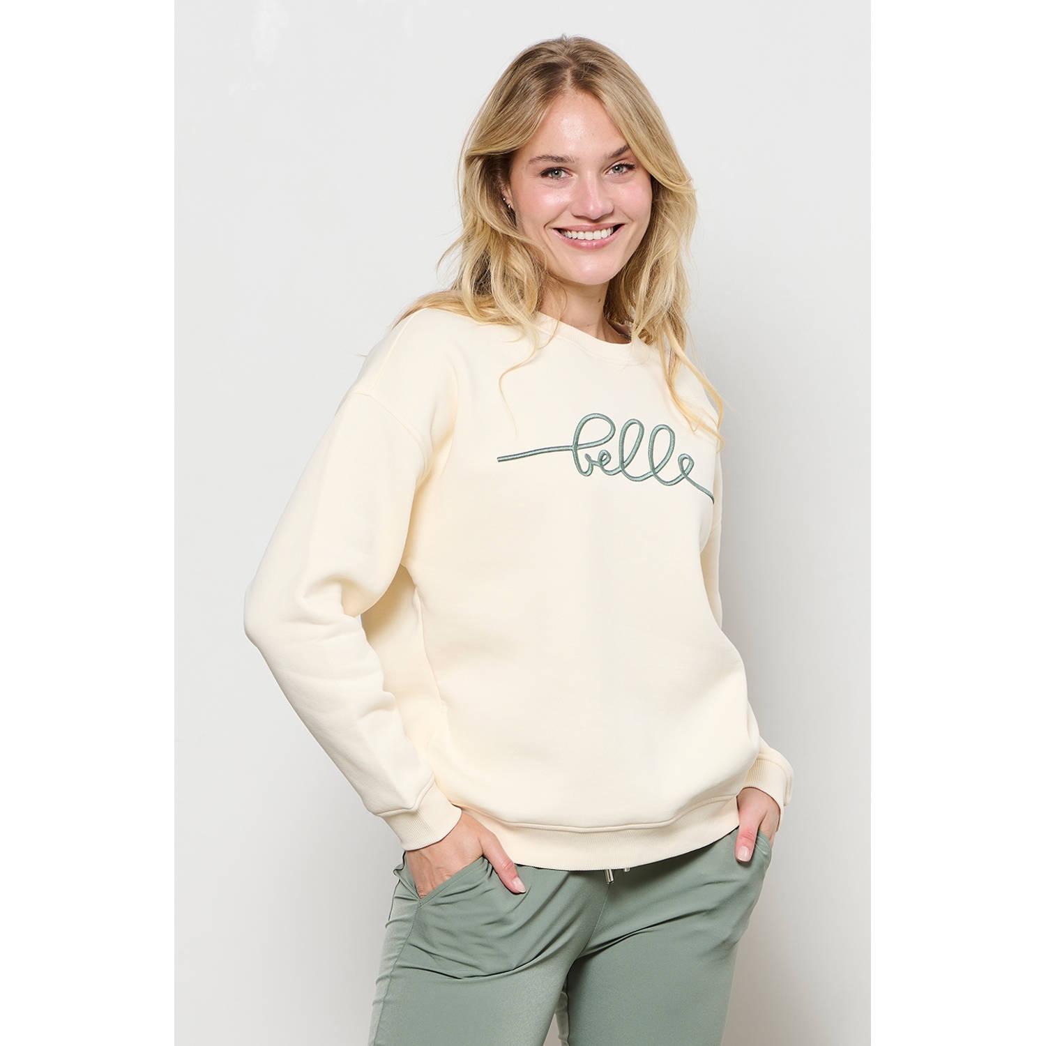 &Co Woman slim regular waist broek lichtkaki