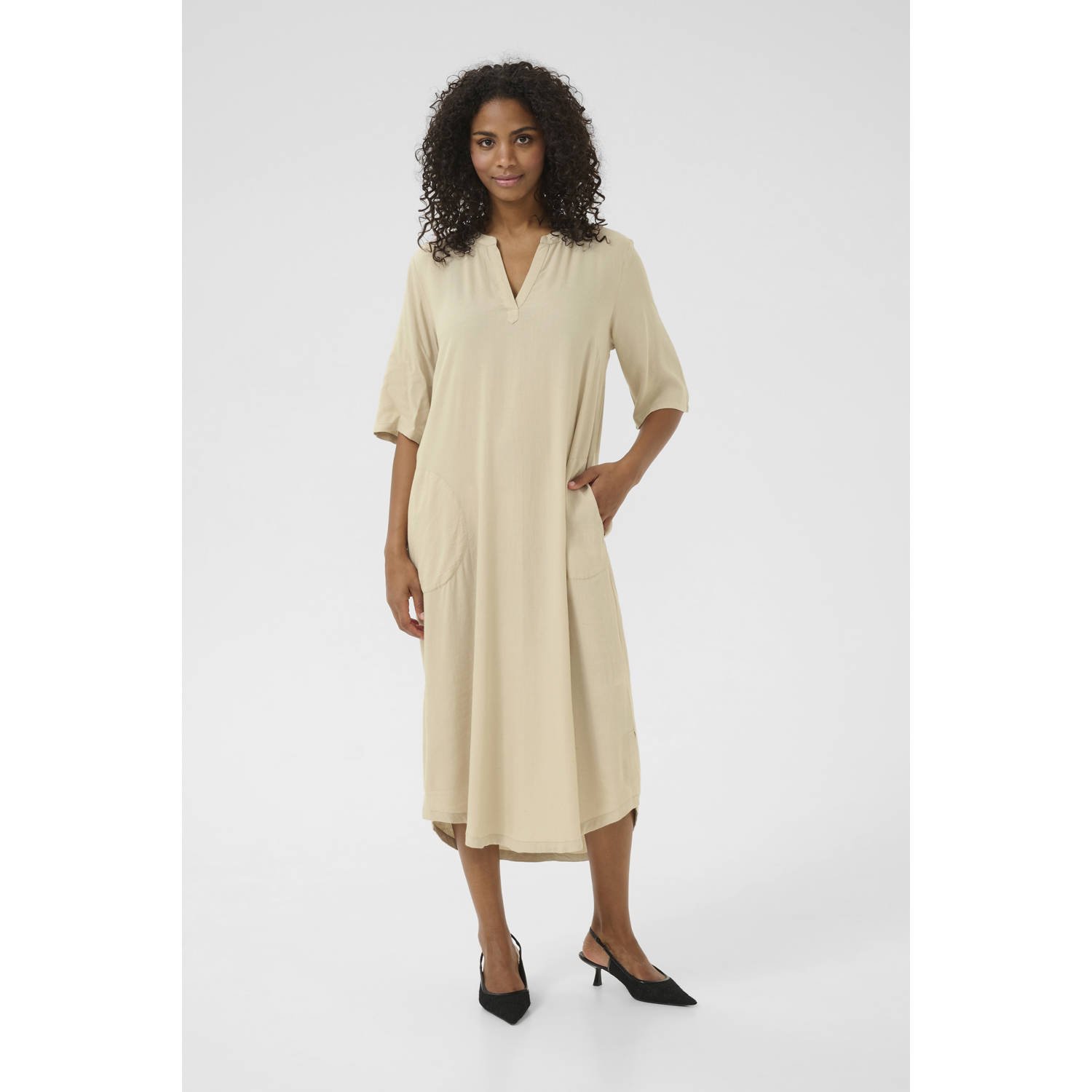 Kaffe zomerjurk beige