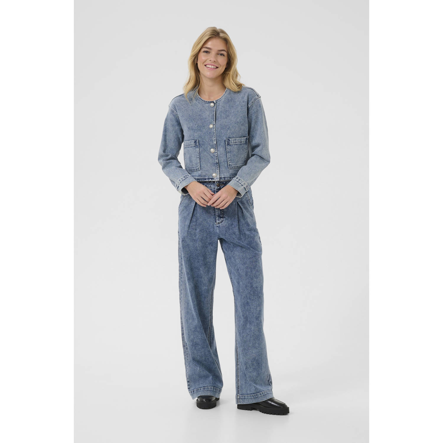 Kaffe spijkerjas met parels medium blue denim
