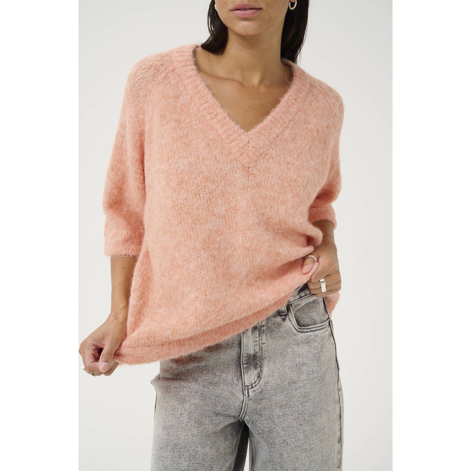 Kaffe V-Neck Pullover Sweater Peach Nectar Orange Dames