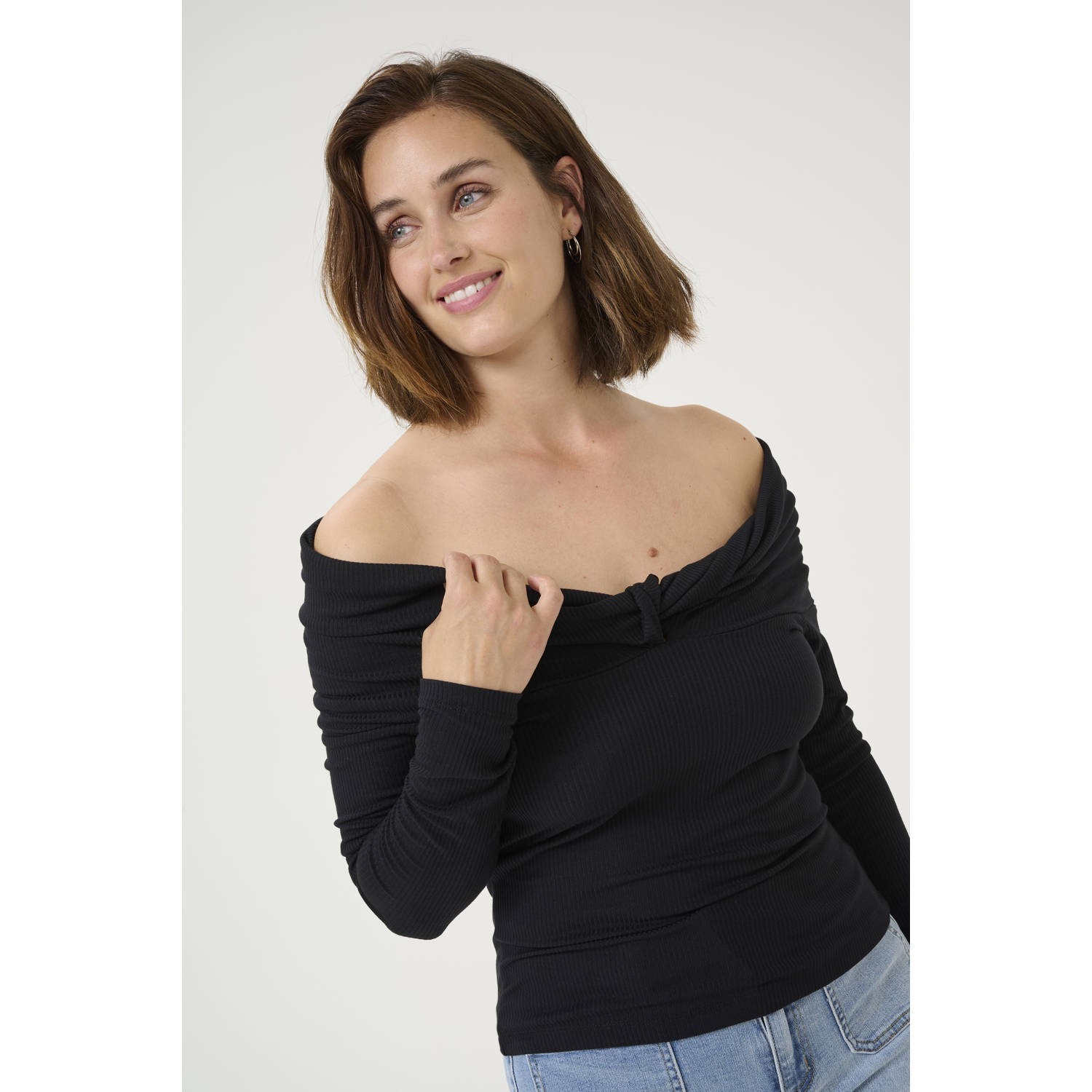 Kaffe top zwart rib gebreid