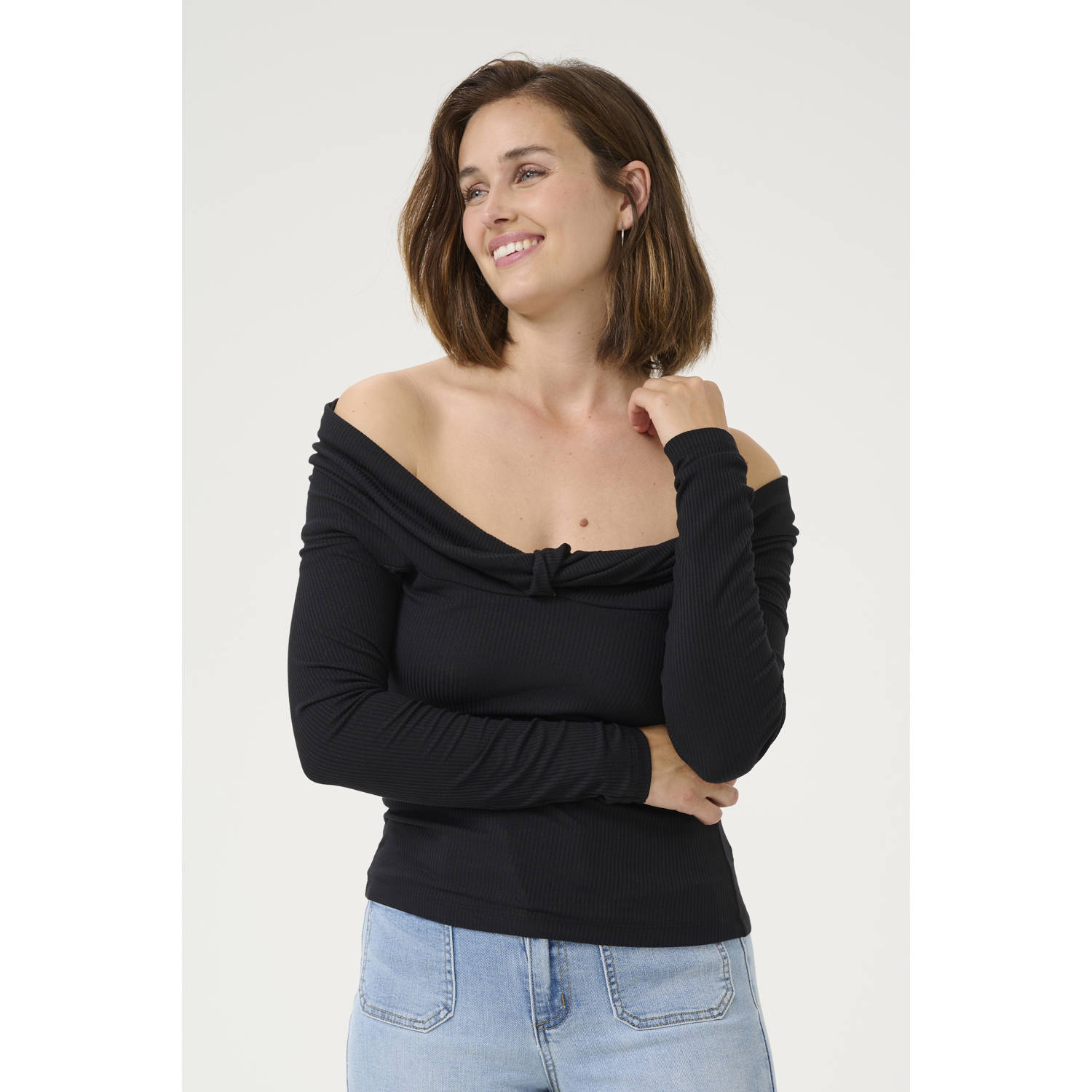 Kaffe top zwart rib gebreid