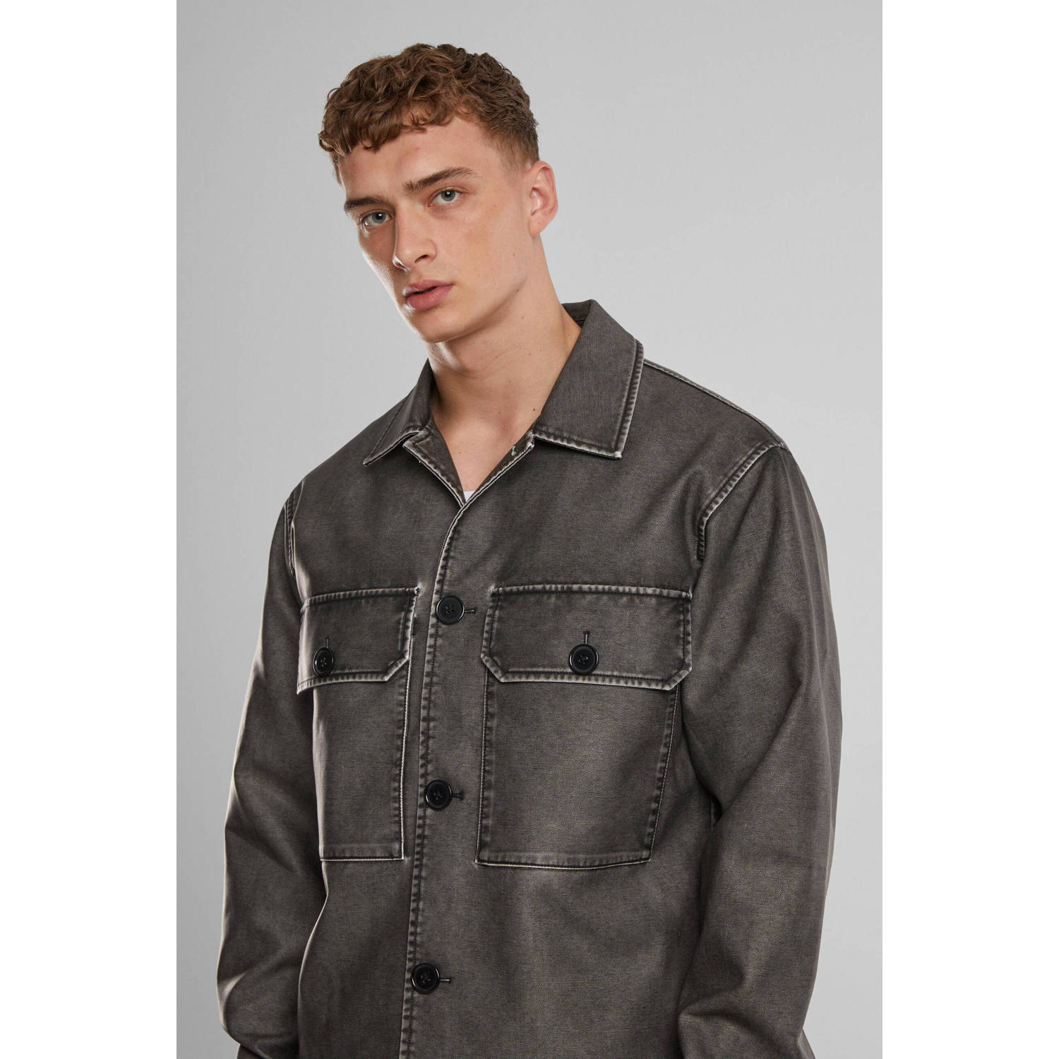 Urban Classics imitatieleren jas zwart
