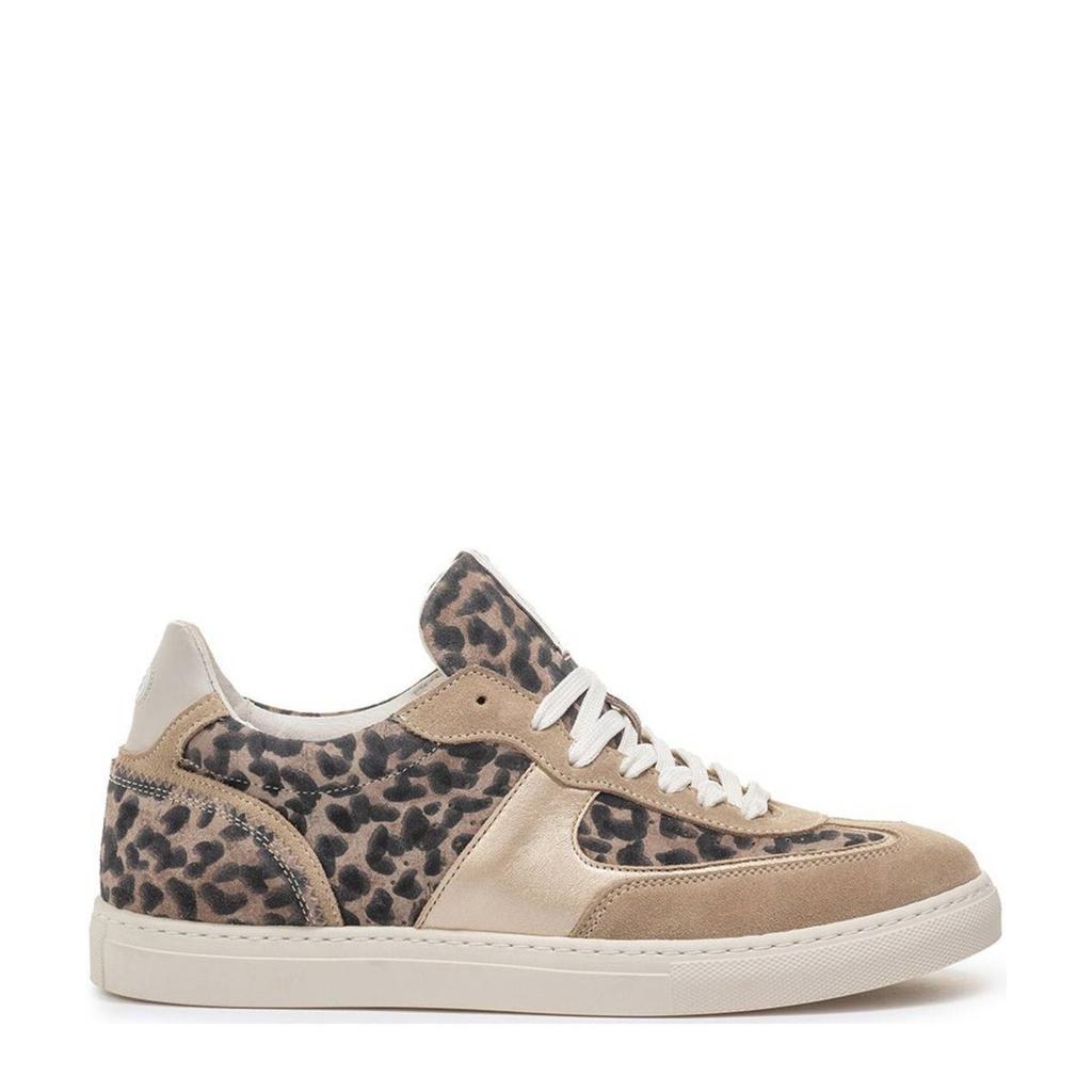 Taupe dames Floris van Bommel Minni 04.02 suède sneakers met veters