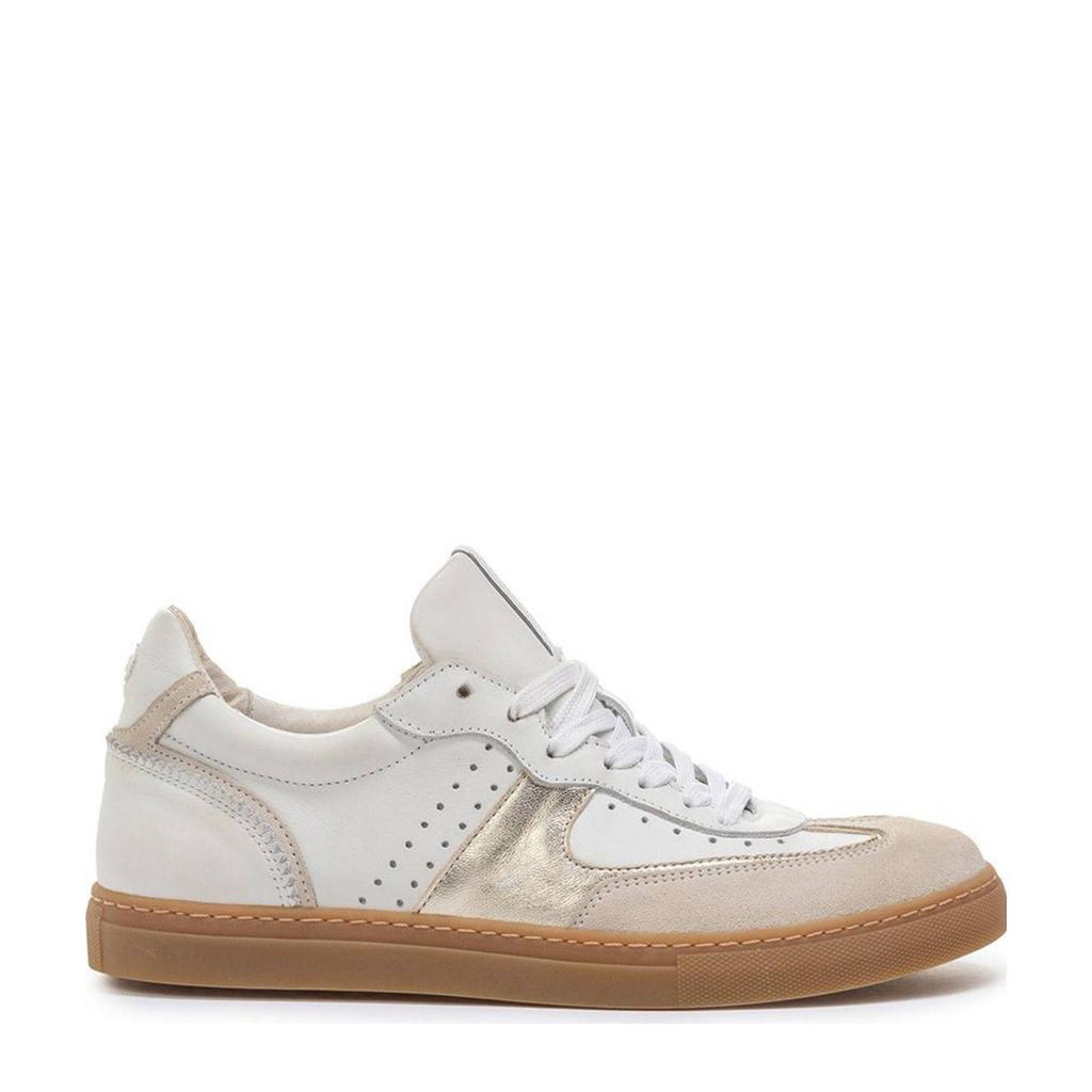 Wit en beige dames Floris van Bommel Minni 04.06 leren sneakers van calf leather met veters