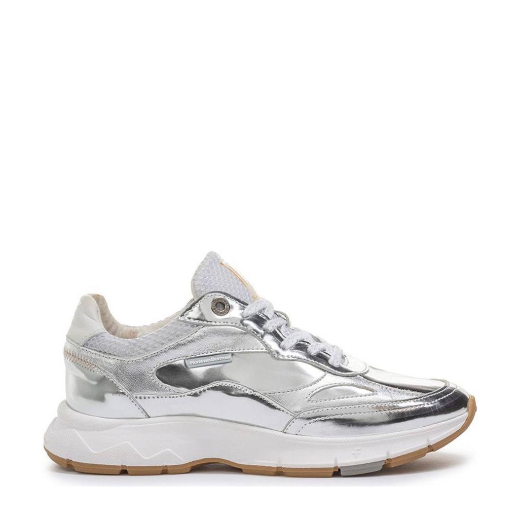 Zilverkleurige dames Floris van Bommel Daysi 01.04 leren sneakers van metallickleurige met veters