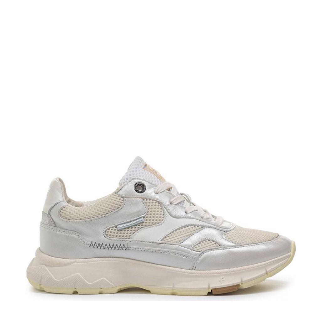 Zilverkleurige dames Floris van Bommel leren sneakers van metallickleurige met veters