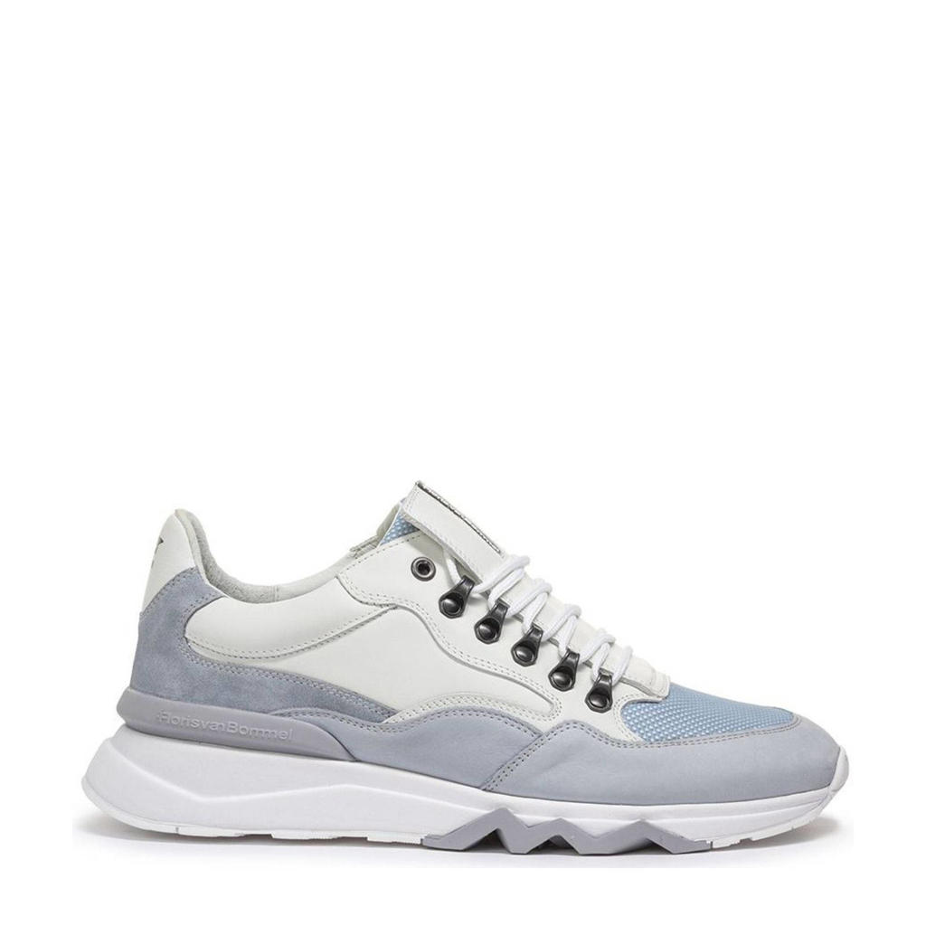 Lichtblauwe heren Floris van Bommel De Zager 01.24 nubuck sneakers met veters