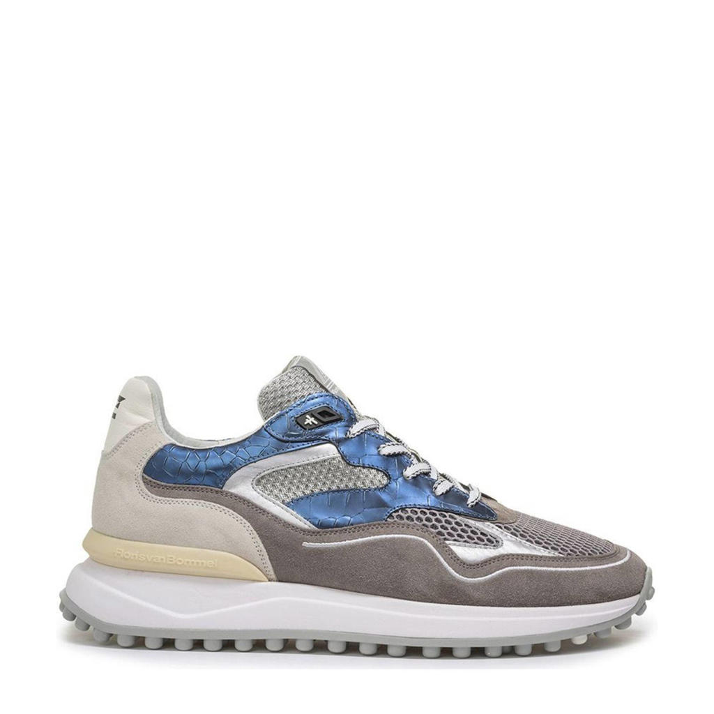 Blauw en grijze heren Floris van Bommel Noppi 39.00 leren sneakers van metallic print met veters