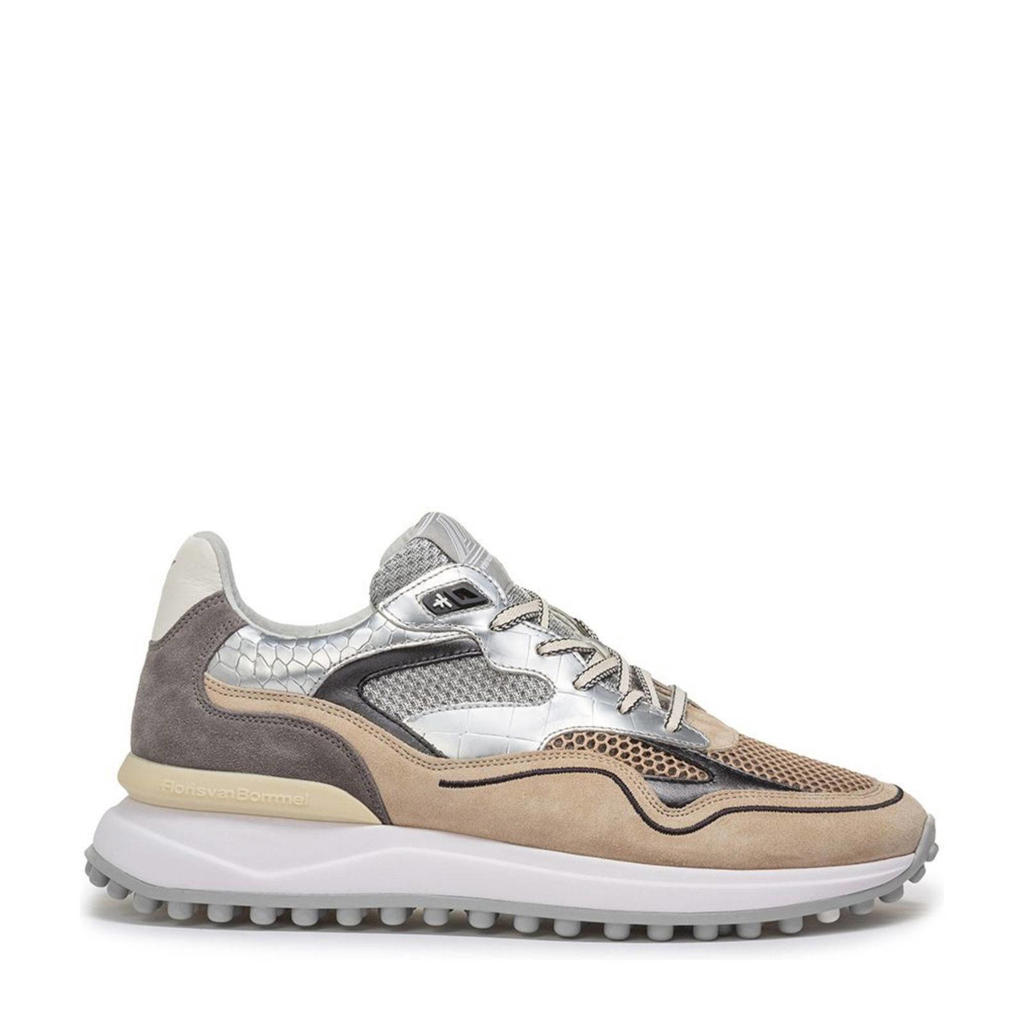 Zilverkleurige heren Floris van Bommel leren sneakers van metallic print met veters