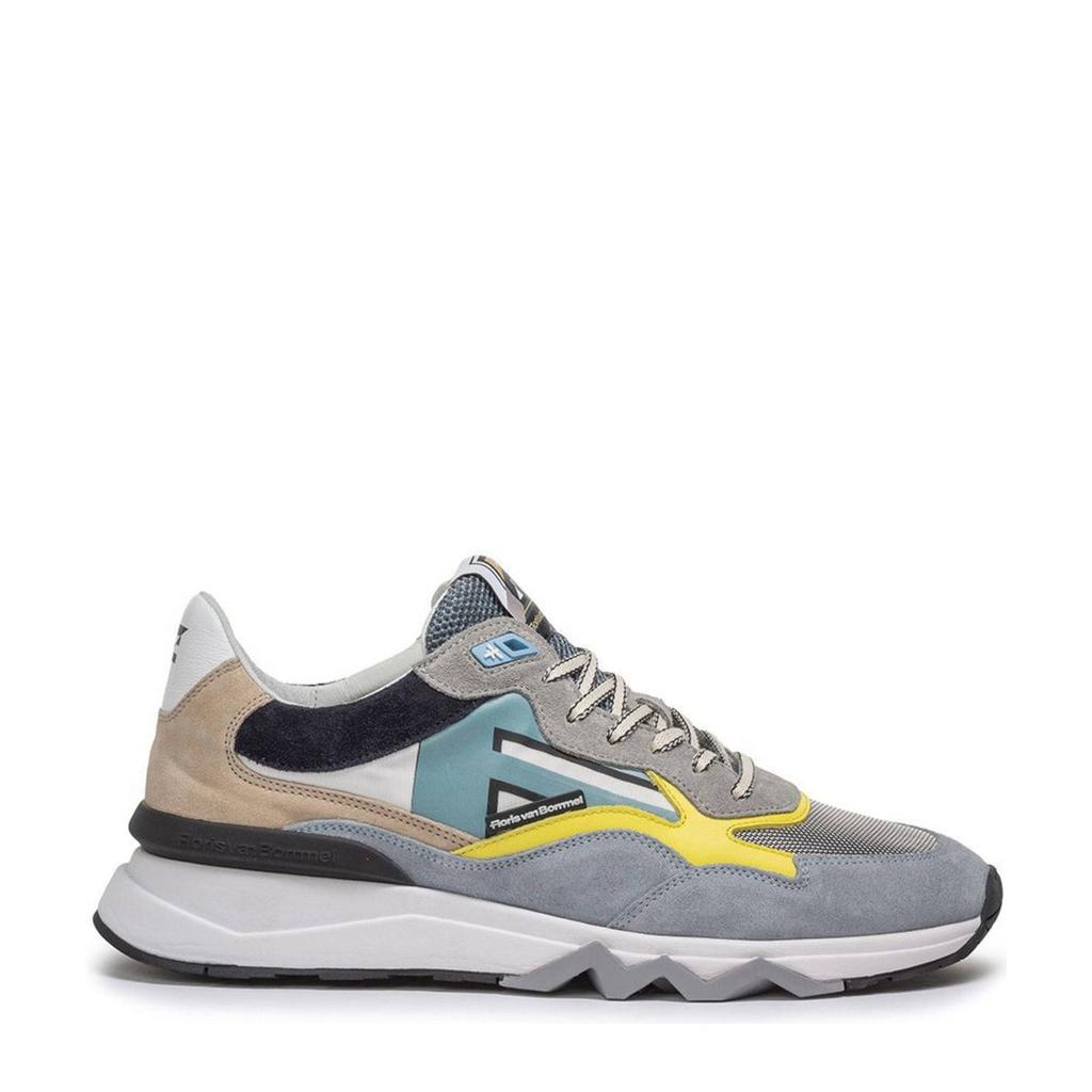Grijze heren Floris van Bommel De Zager 02.66 suède sneakers blauw met veters