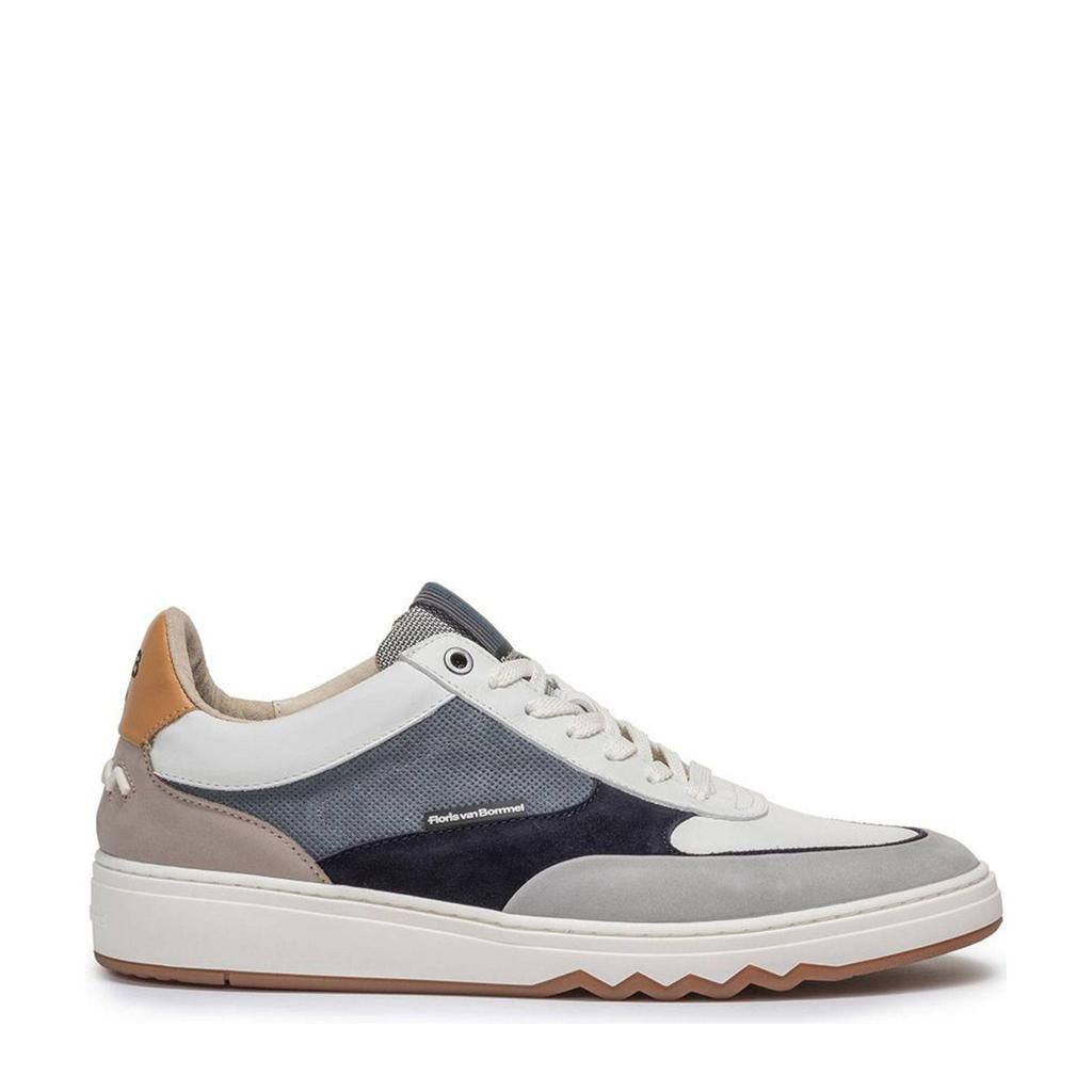 Lichtblauwe heren Floris van Bommel De Kupster 05.13 leren sneakers van suede print met veters