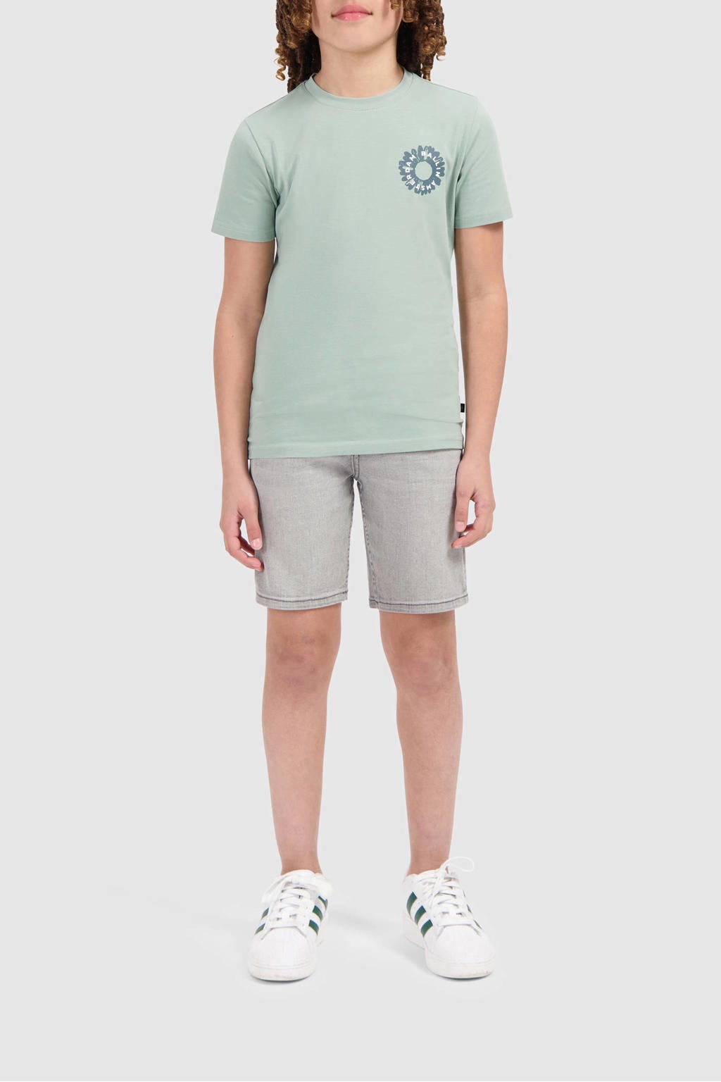 Grey denim jongens Ballin short van stretchdenim met rits- en knoopsluiting en effen