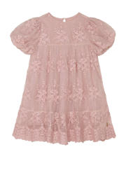 thumbnail: Roze meisjes Noppies kids korte jurk van polyester met effen, korte mouwen, ronde hals, knoopsluiting en borduursels